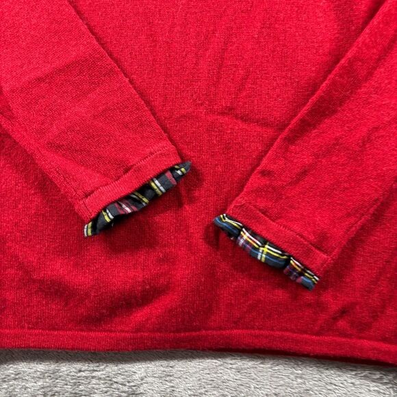 Two Bees Cashmere Women Sweater Tartan Plaid Trim Crewneck Preppy Red XL I138 - Picture 3 of 9